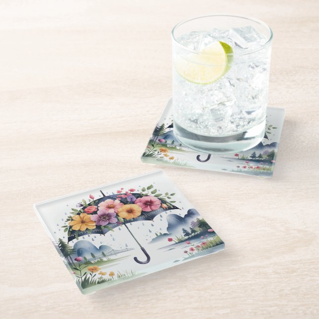 Schöne und funktionale Wasserfarbe Elegant Glasuntersetzer (Schrägansicht)