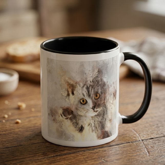 Schöne und niedliche Kätzchenfarbe Tasse (Playful Watercolor Kitten with Bright Amber Eyes. Mug)