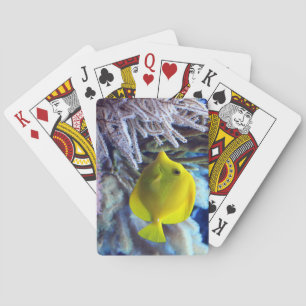 Schöne Unterwasser Gelben Tang Fisch und Korallen Spielkarten