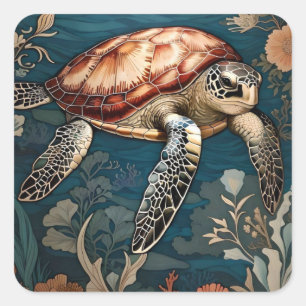 Schöne Unterwasser-Seeschildkröte   Quadratischer Aufkleber