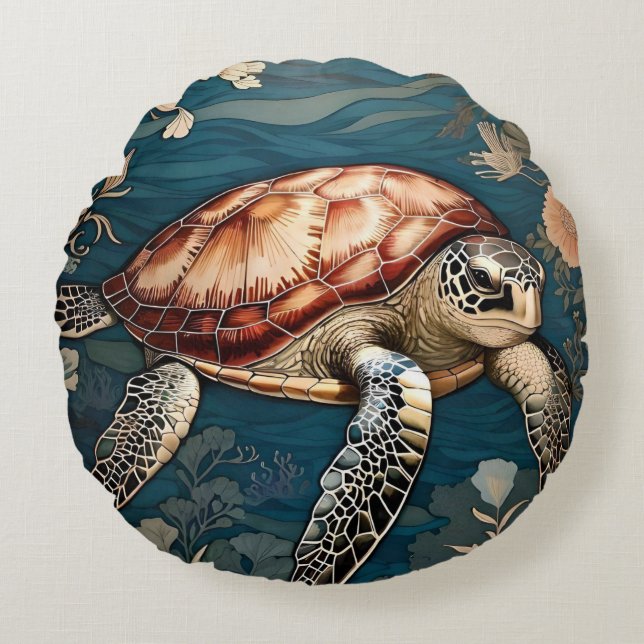Schöne Unterwasserschildkröte Rundes Kissen (Vorderseite)