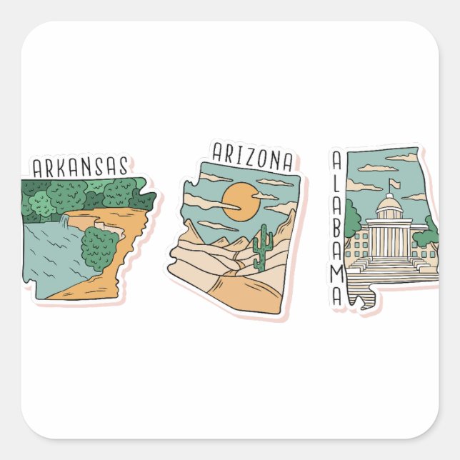 SCHÖNE USA STAATEN LANDSCAPE POSTCARD SET QUADRATISCHER AUFKLEBER (Vorderseite)