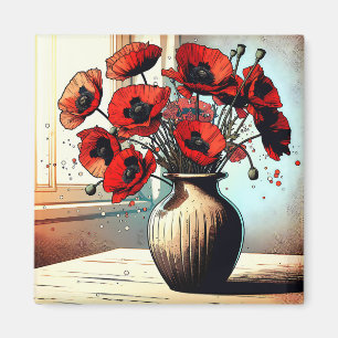 Schöne Vase mit roten Mohnblumen ai Kunst Magnet