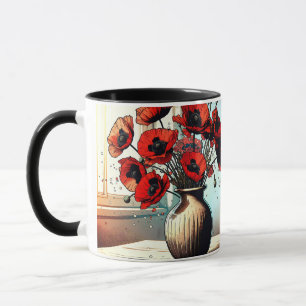 Schöne Vase mit roten Mohnblumen Tasse