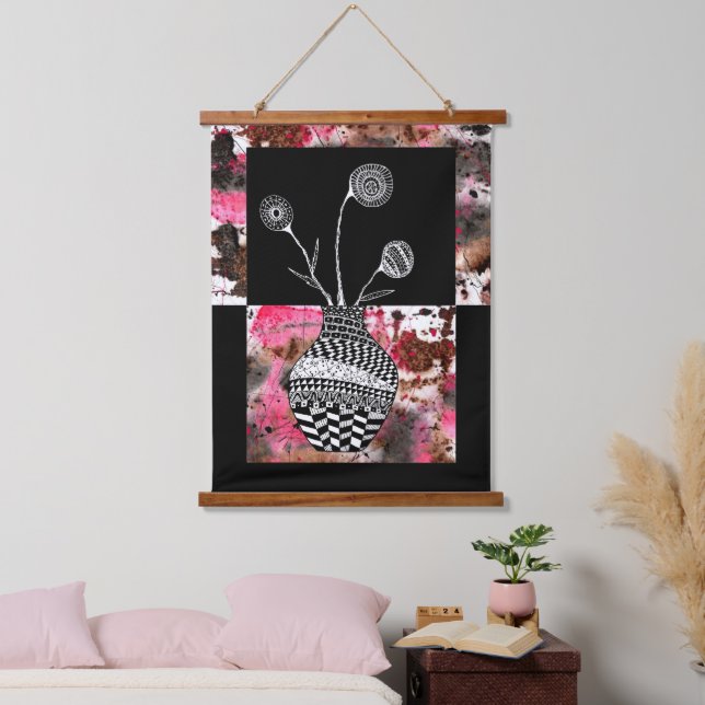 Schöne Vase und Blume Abstrakt Wandteppich Mit Holzrahmen (Schlafzimmer)