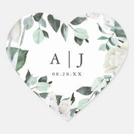 Schöne Vegetation mit Monogram Wedding Date Hear Herz-Aufkleber