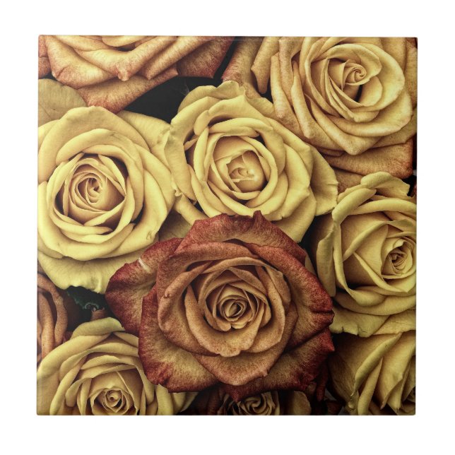 Schöne, verblichene Rose Vintage Blumenstrauß Fliese (Vorderseite)