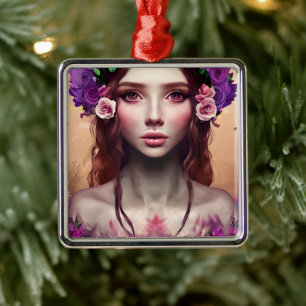 Schöne Verzauberin Fantasy-Kunst durch KI Ornament Aus Metall
