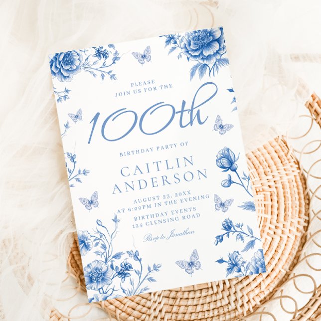 Schöne verzauberte blaue Flora 100. Geburtstag Einladung (Von Creator hochgeladen)