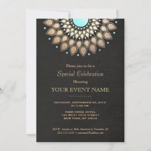 Schöne Verzierte Goldene Lotus Mandala Schwarz Einladung