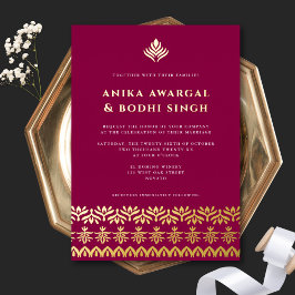 Schöne Verzierte indische Grenzhochzeit REAL Folieneinladung