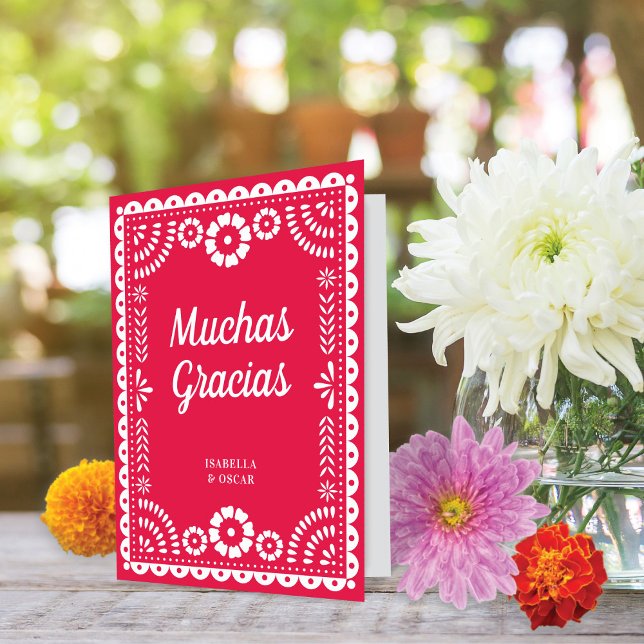 Schöne Verzierte Papel Picado Hot Pink Wedding Dankeskarte (Von Creator hochgeladen)