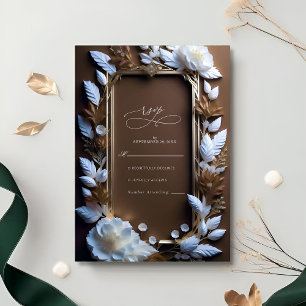 Schöne Verzierte Rose mit Goldener Akzente Hochzei RSVP Karte