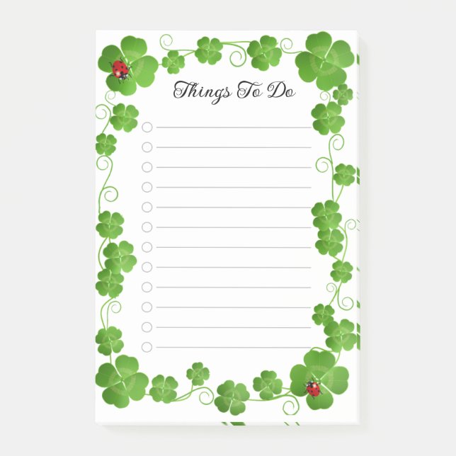 Schöne vierblättrige Clovers & Ladybugs Lined Post-it Klebezettel (Vorderseite)