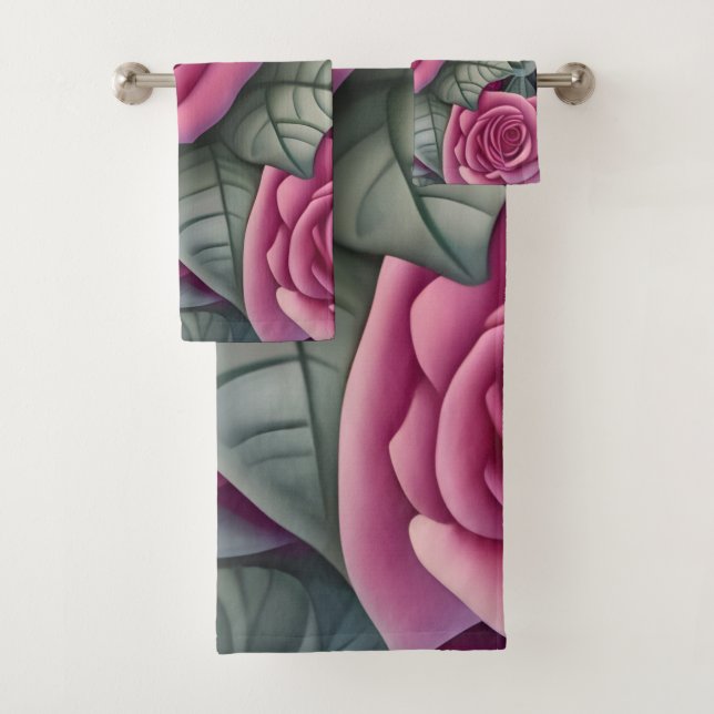 Schöne Viktorianische Pastel Rosa Rose Print Badhandtuch Set (Insitu)