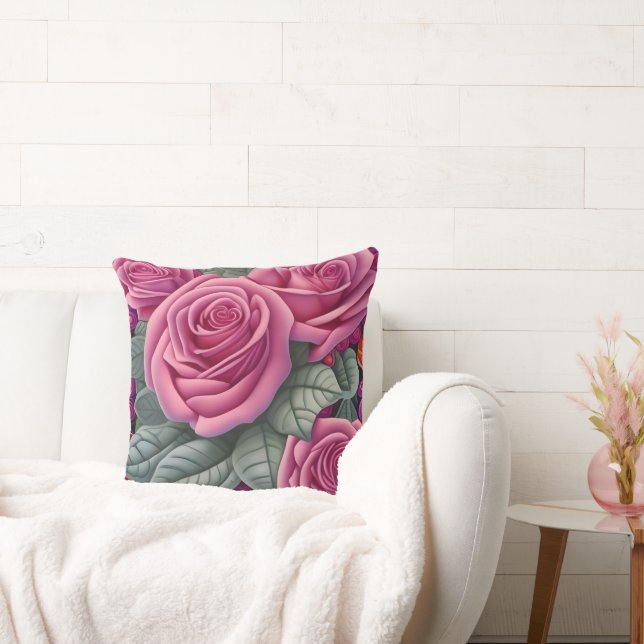 Schöne Viktorianische Pastel Rosa Rose Print Kissen (Liege)