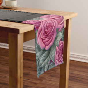 Schöne Viktorianische Pastel Rosa Rose Print Kurzer Tischläufer