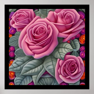 Schöne Viktorianische Pastel Rosa Rose Print Poster