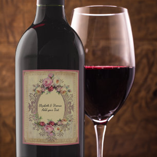 Schöne viktorianische Rahmenrose Wein Weinetikett