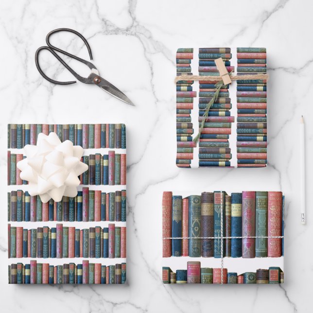 Schöne Vintage alte Bücher, Buchstäbchen Geschenkpapier Set (Vorderseite)