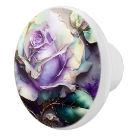 Schöne Vintage Aquamarine und Lila Rose Keramikknauf