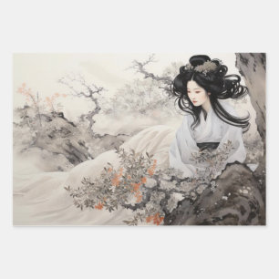 Schöne Vintage-Asiatische Kunstmöbel Decoupage  Geschenkpapier Set