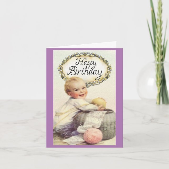 Schöne Vintage Babygrüßkarte Karte (Vorderseite)