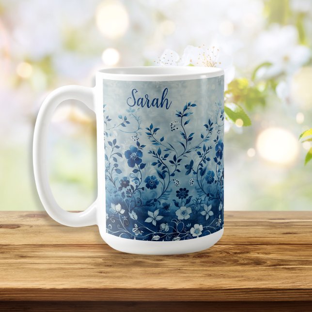 Schöne Vintage blautropische hawaiianische Flower Kaffeetasse (Von Creator hochgeladen)