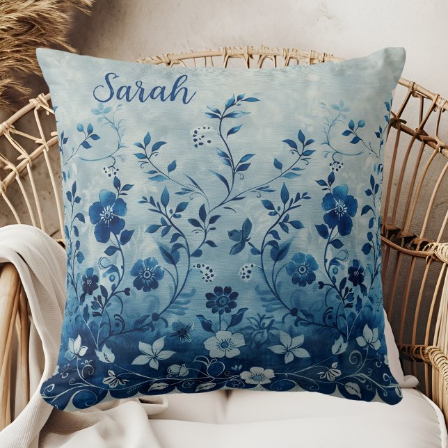 Schöne Vintage blautropische hawaiianische Flower Kissen (Von Creator hochgeladen)