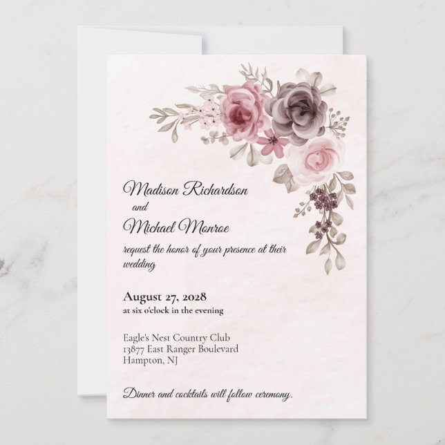 Schöne Vintage Blume auf Pink-Hochzeit Einladung (Vorderseite)