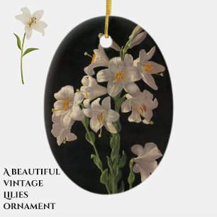 Schöne Vintage Blume der Weißen Liege auf Schwarz Keramik Ornament