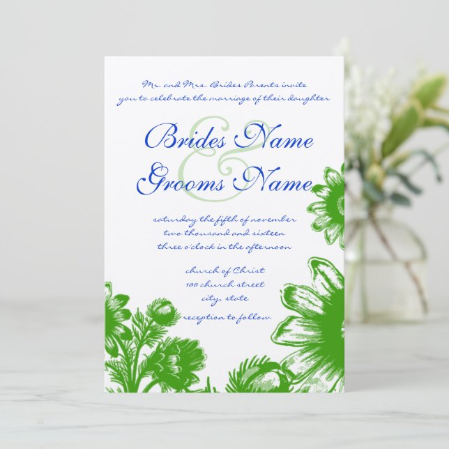 Schöne Vintage Blume Hochzeit Einladung (Stehend Vorderseite)