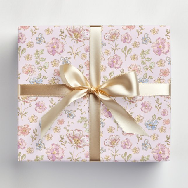 Schöne Vintage-Blumen Blumenmuster Geschenkpapier (In situ)