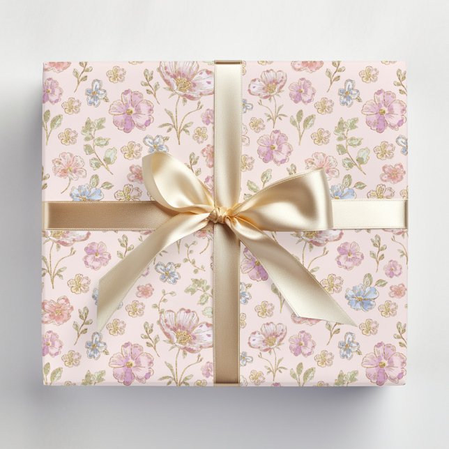 Schöne Vintage-Blumen Blumenmuster Geschenkpapier (In situ)
