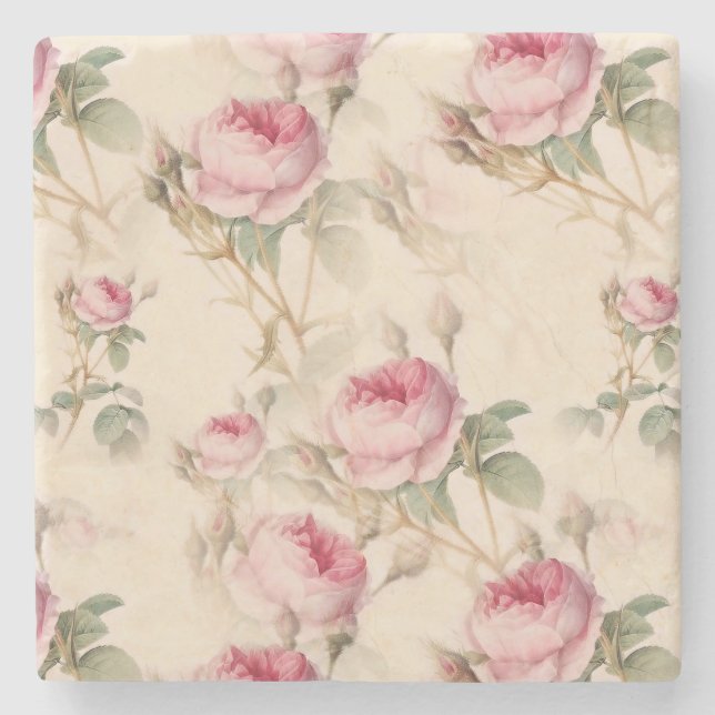 Schöne Vintage Blüte Steinuntersetzer (Vorderseite)