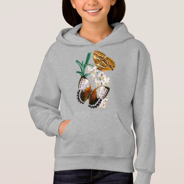 Schöne Vintage Blütenschmetterlingsdarstellung Hoodie (Vorderseite)
