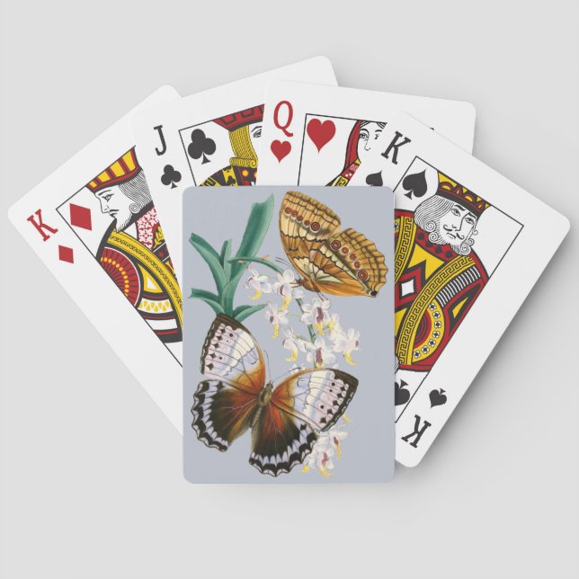 Schöne Vintage Blütenschmetterlingsdarstellung Spielkarten (Rückseite)
