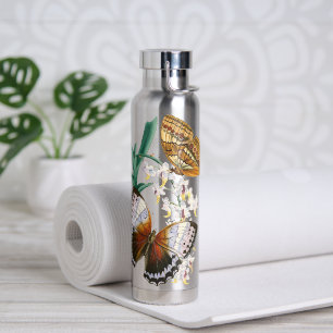 Schöne Vintage Blütenschmetterlingsdarstellung Trinkflasche