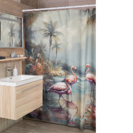 schöne Vintage botanische Gemälde Flamingos Duschvorhang