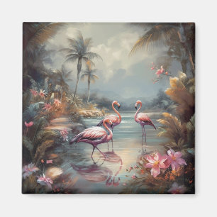 schöne Vintage botanische Gemälde Flamingos Magnet