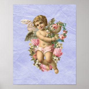 Schöne Vintage-Cherub / Engel mit Blumen Poster