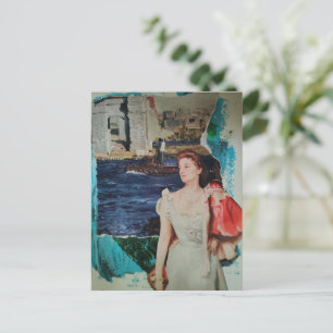 Schöne Vintage-Dame entlang des Flusses Postkarte