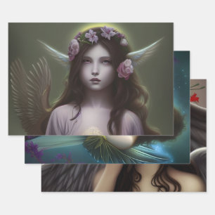 Schöne Vintage Engel Decoupage Geschenkpapier Set