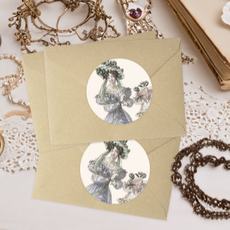 Schöne Vintage Frau in Big Hat Runder Aufkleber