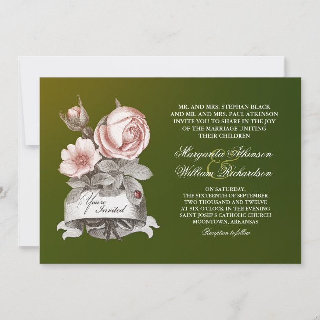 schöne Vintage Hochzeitsfeier Einladung (Vorderseite)