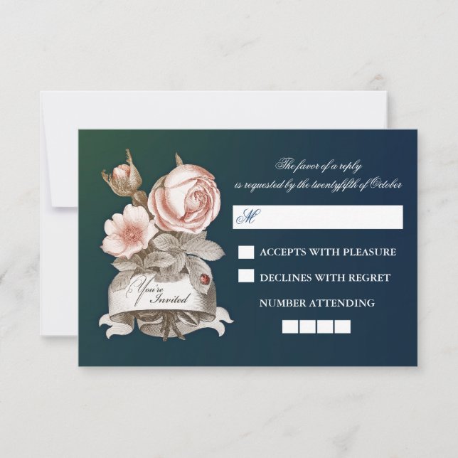 schöne Vintage Hochzeitskarten RSVP Karte (Vorderseite)