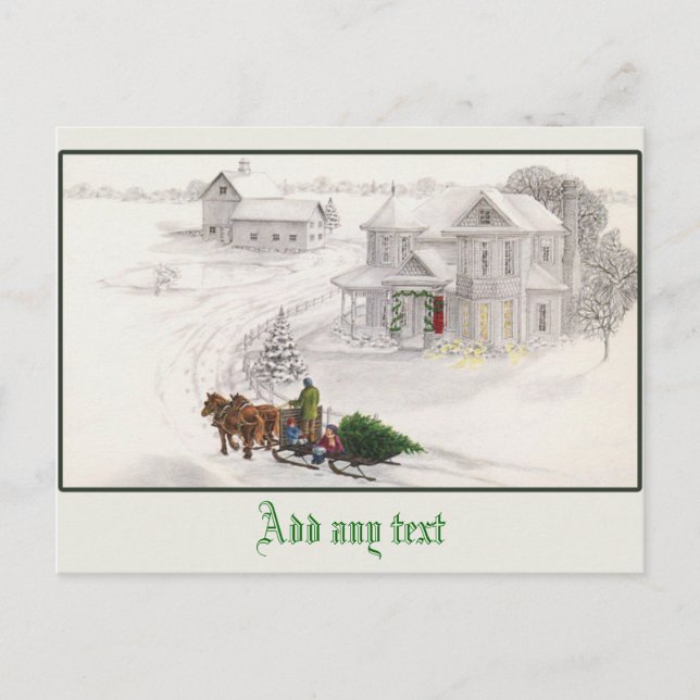 Schöne Vintage Illustration Schneeszene Postkarte (Vorderseite)