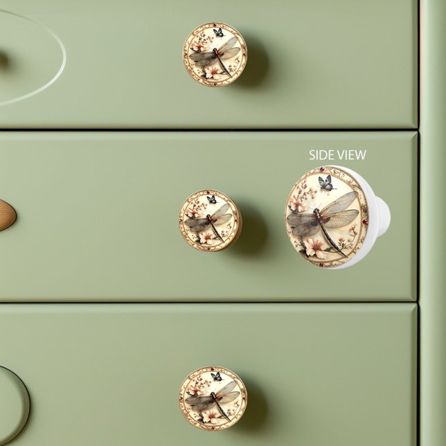 Schöne Vintage Libelle Rosa Blume Schmetterling Keramikknauf (Von Creator hochgeladen)