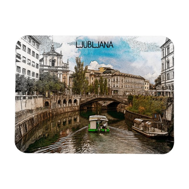 Schöne Vintage Ljubljana Slowenien Panorama Aussic Magnet (Horizontal)