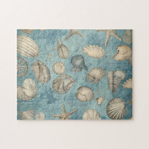 Schöne Vintage-Meeresschnecken in Blau